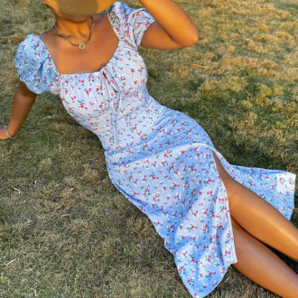Neck Tie Front Split Thigh Dress
